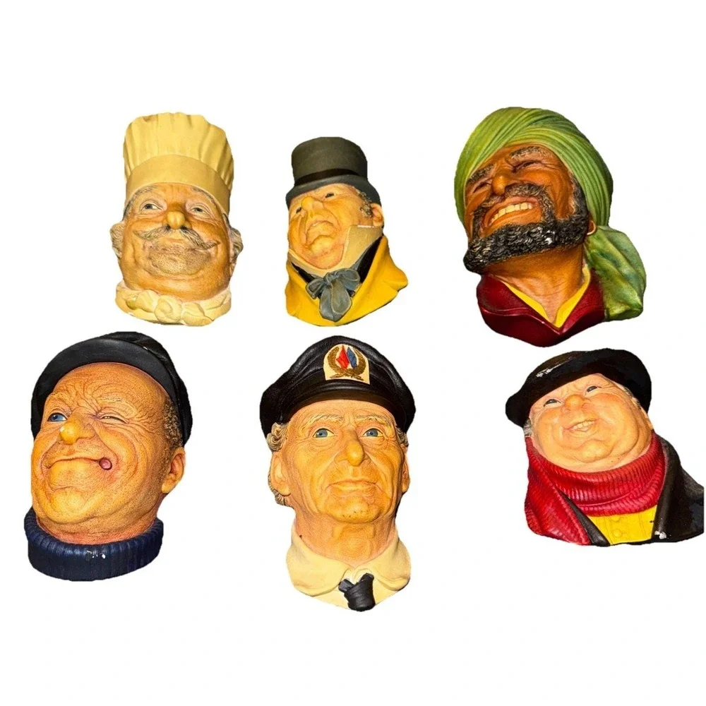 Vintage Bossons England Chalkware Heads~Bundle Lot Of 6~1960's~Wall Hangers